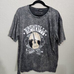 Zutter T-Shirt Nashville Music City Graphic Acid Wash USA Size S
